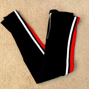 NWOT Express Zipper Leggings, Red/White Stripes